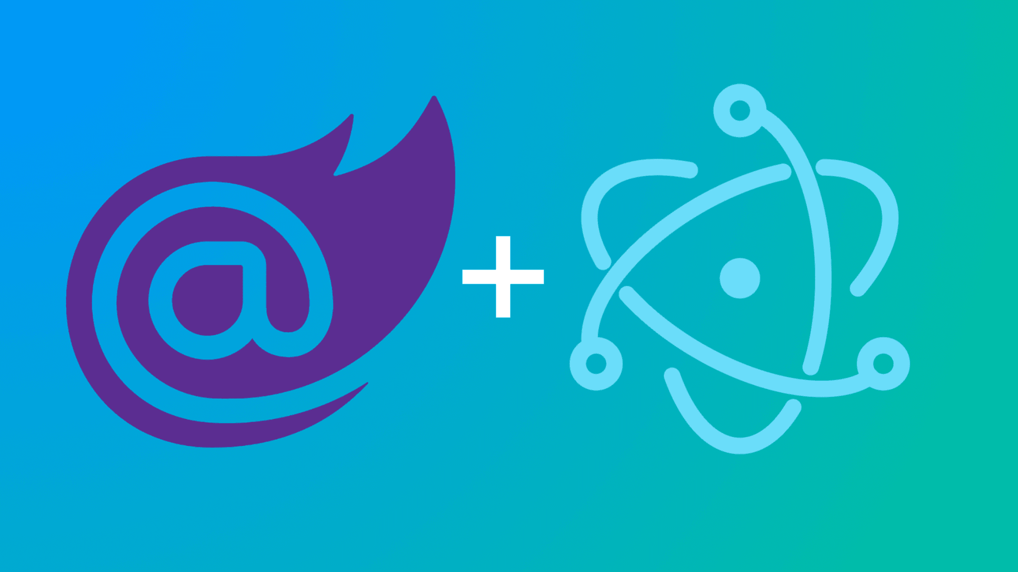 Graphic showing the Blazor logo, plus sign, and Electron logo.